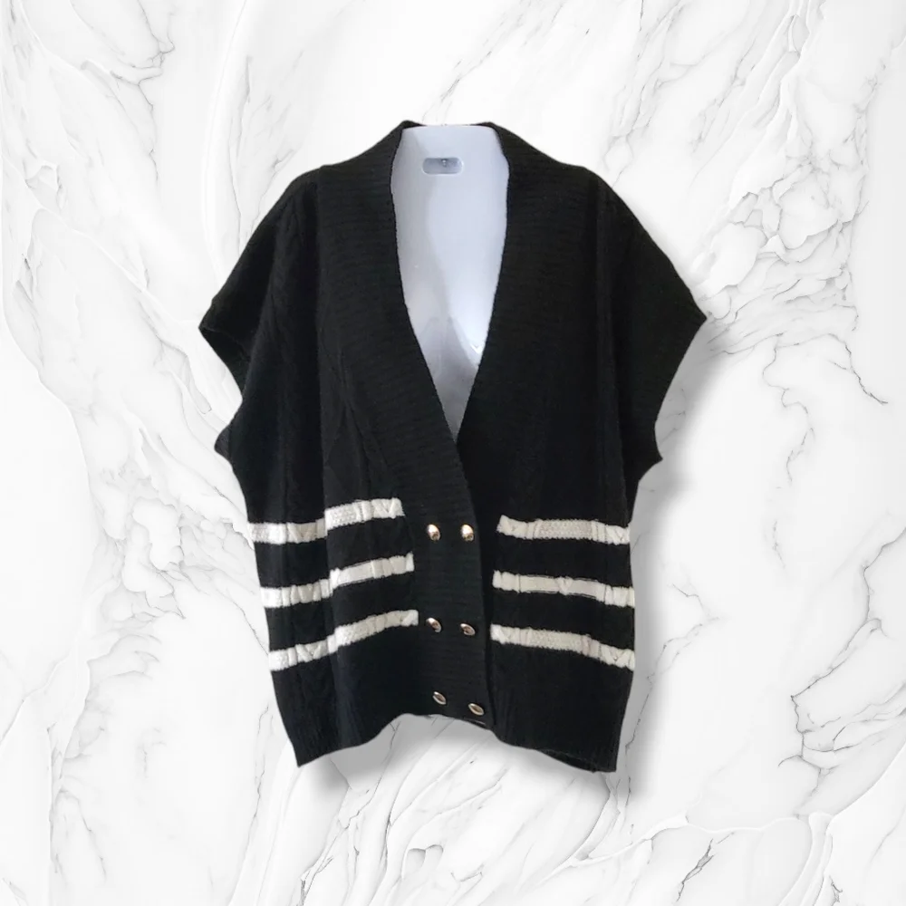 Maeve | Anthro | EUC Oversized Black/White Stripe Knit Sweater Vest (SIZE M)